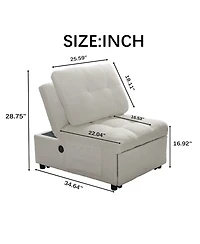 Streamdale Furniture Teddy Fabric Single Sofa Bed with Usb Port and Storage Pocket