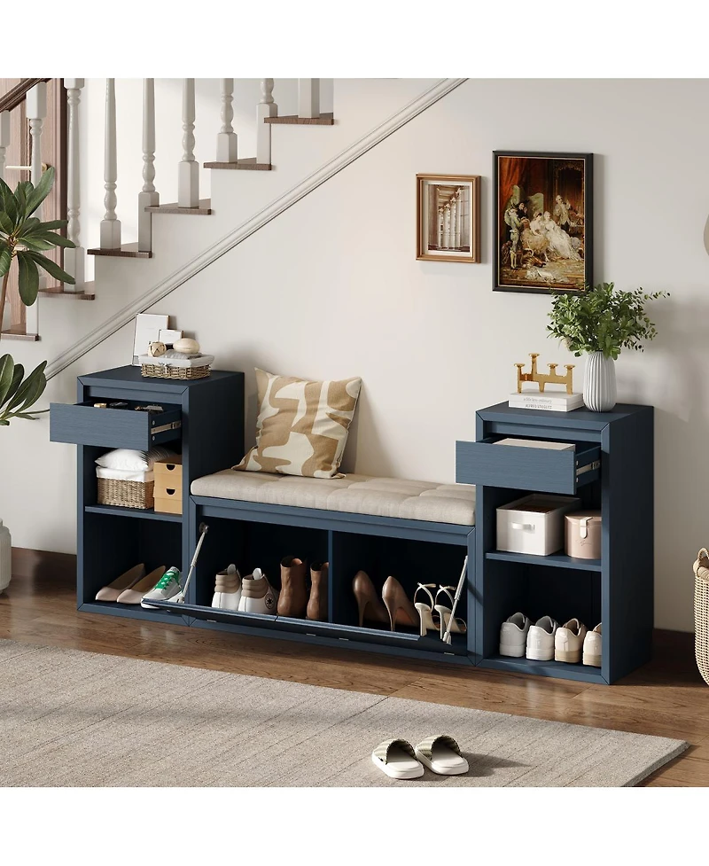 Streamdale Furniture All-in-One Entryway Storage Bench with Cushion and Drawers