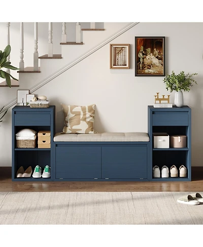 Streamdale Furniture All-in-One Entryway Storage Bench with Cushion and Drawers