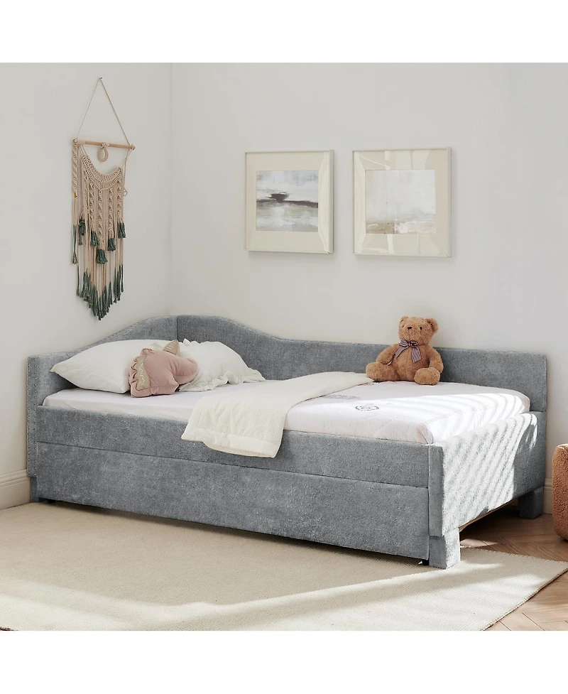 Streamdale Furniture Twin Curved Padded Daybed with Trundle and Usb Port