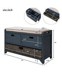 Streamdale Furniture Storage Bench with 2 Drawers Removable Basket and Cushion
