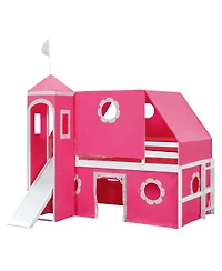 Streamdale Furniture Loft Bed with Slide Pink Tent and Tower