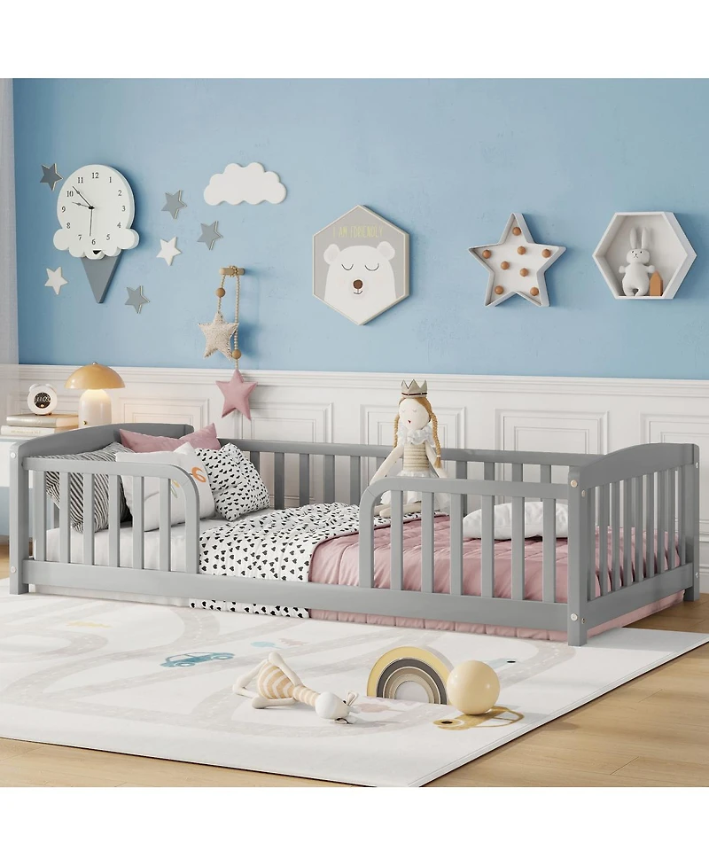 Streamdale Furniture Twin Size Floor Fence Bed with Guardrails