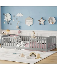 Streamdale Furniture Twin Size Floor Fence Bed with Guardrails