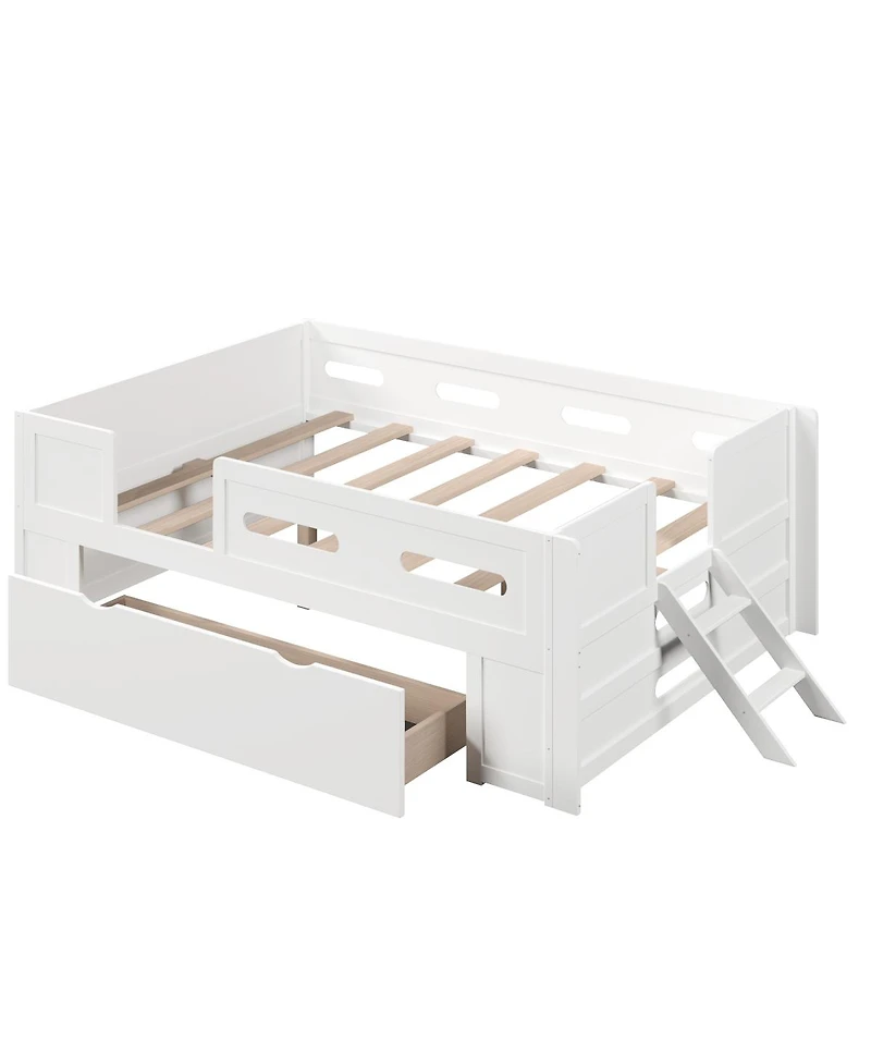 Streamdale Furniture Wood Platform Bed with Guardrail and Drawer