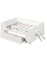 Streamdale Furniture Wood Platform Bed with Guardrail and Drawer