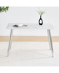 Streamdale Furniture Modern Minimalist Rectangular Dining Table with Faux Marble Top and Metal Legs