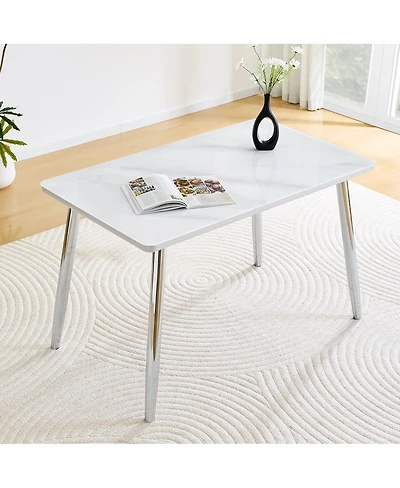 Streamdale Furniture Modern Minimalist Rectangular Dining Table with Faux Marble Top and Metal Legs