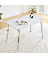 Streamdale Furniture Modern Minimalist Rectangular Dining Table with Faux Marble Top and Metal Legs