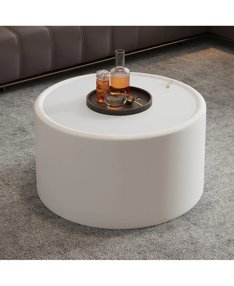 Streamdale Furniture Round Coffee Table with Tempered Glass Top and Hidden Storage