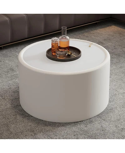 Streamdale Furniture Round Coffee Table with Tempered Glass Top and Hidden Storage