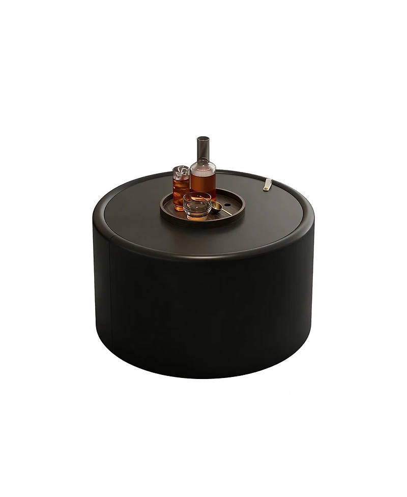 Streamdale Furniture Round Coffee Table with Tempered Glass Top and Hidden Storage