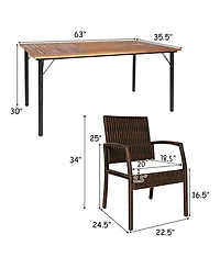 Gouun 7-Piece Patio Rattan Cushioned Dining Set with Acacia Wood Table and Umbrella Hole