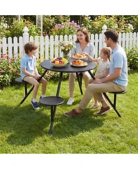 Gouun Heavy-Duty Round Galvanized Iron Picnic Table for 4 with Built-In Seats