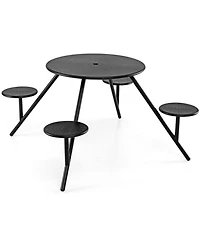 Gouun Heavy-Duty Round Galvanized Iron Picnic Table for 4 with Built-In Seats