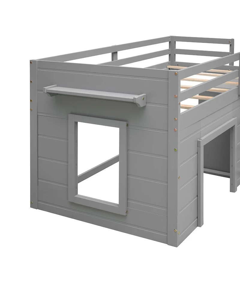 Streamdale Furniture Twin Size Loft Bed with Cabinet and Shelf