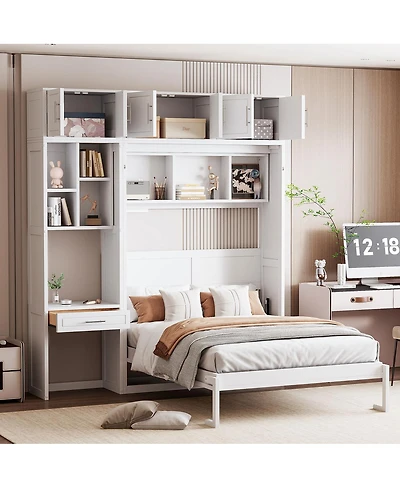 Streamdale Furniture Full Size Murphy Bed with Desk Top Cabinet and Storage Shelves