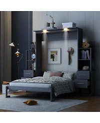 Streamdale Furniture Queen Size Murphy Bed Wall Bed with Shelves Drawers