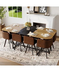 Streamdale Furniture 9-Piece Square Dining Table Set with 8 Suede Chairs