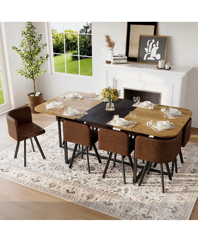 Streamdale Furniture 9-Piece Square Dining Table Set with 8 Suede Chairs
