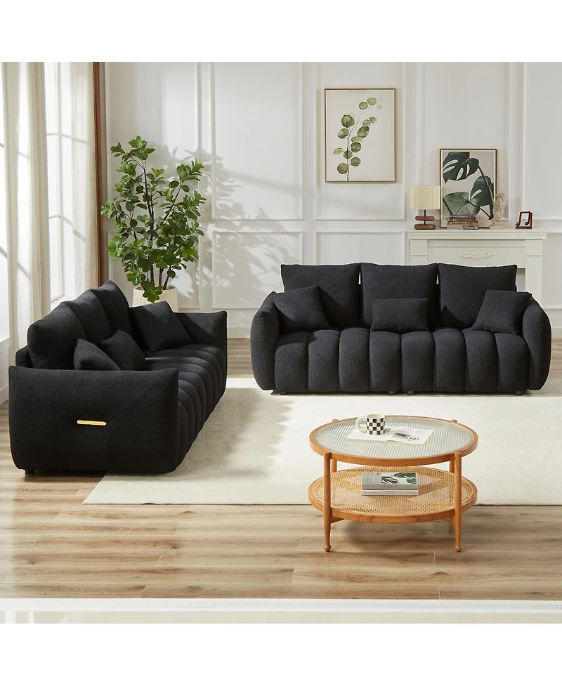 Streamdale Furniture 3-Seater + 3-Seater Teddy Fabric Sofa Set with 6 Cushions