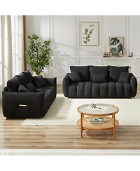 Streamdale Furniture 3-Seater + 3-Seater Teddy Fabric Sofa Set with 6 Cushions
