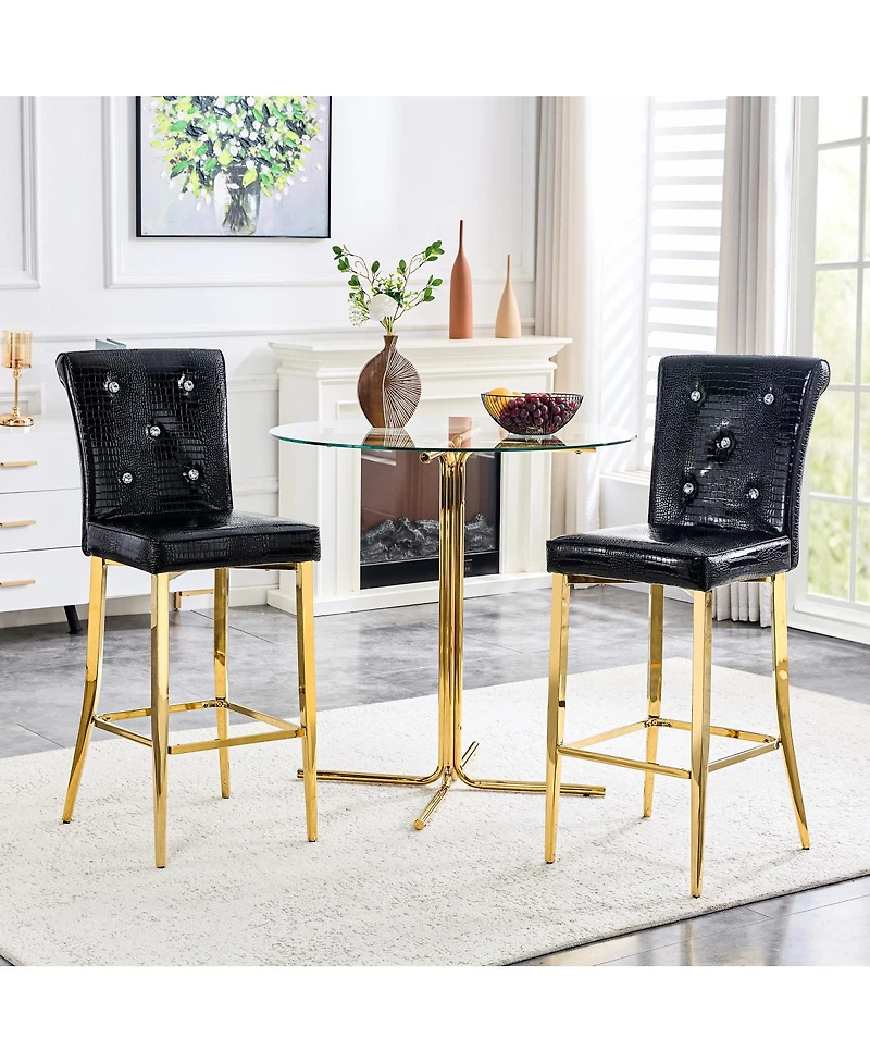 Streamdale Furniture Set of 2 Vintage Crocodile Leather Bar Chairs