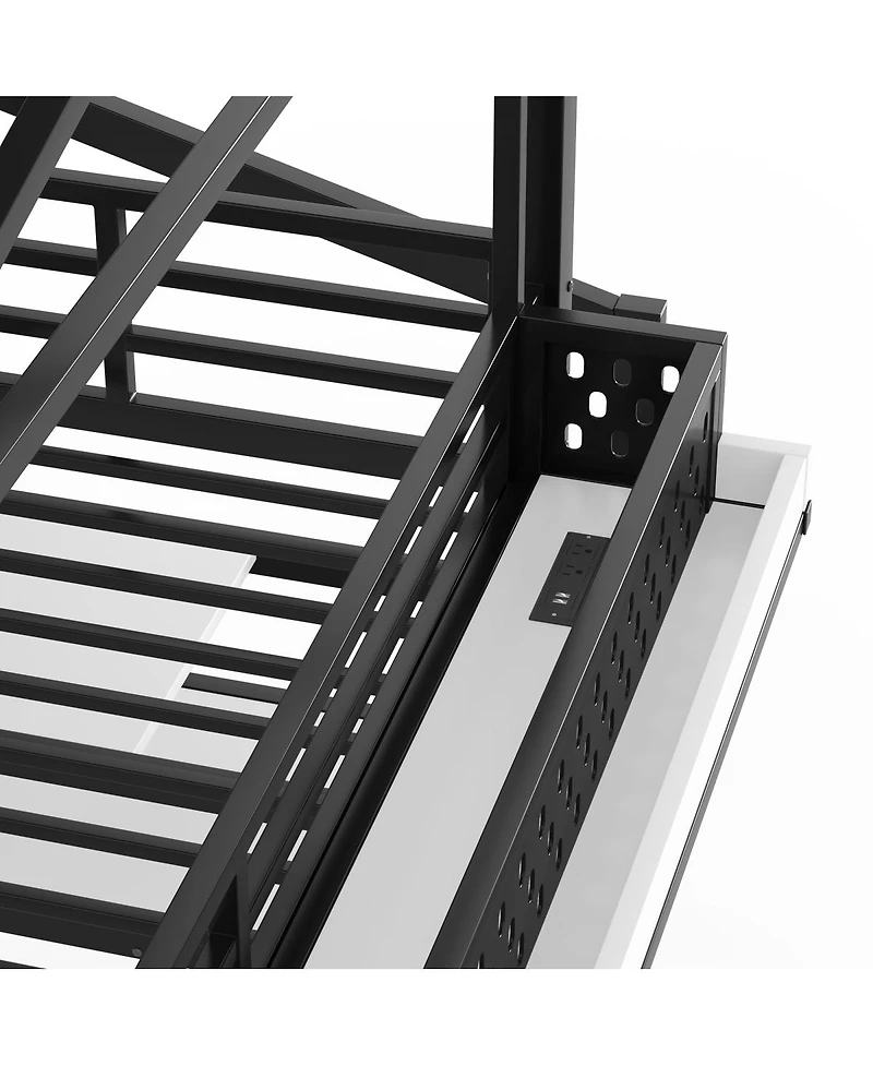 Streamdale Furniture Full Size Metal Loft Bed with Storage Stairs Wardrobe Usb and Led Lights