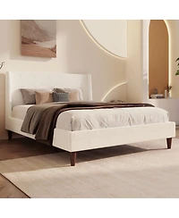 Streamdale Furniture Modern White Boucle Wingback Platform Bed with Legs King Size