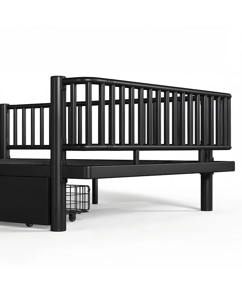 Streamdale Furniture Full Size Metal Platform Bed with Storage Drawers and Safety Round-Pipe Design