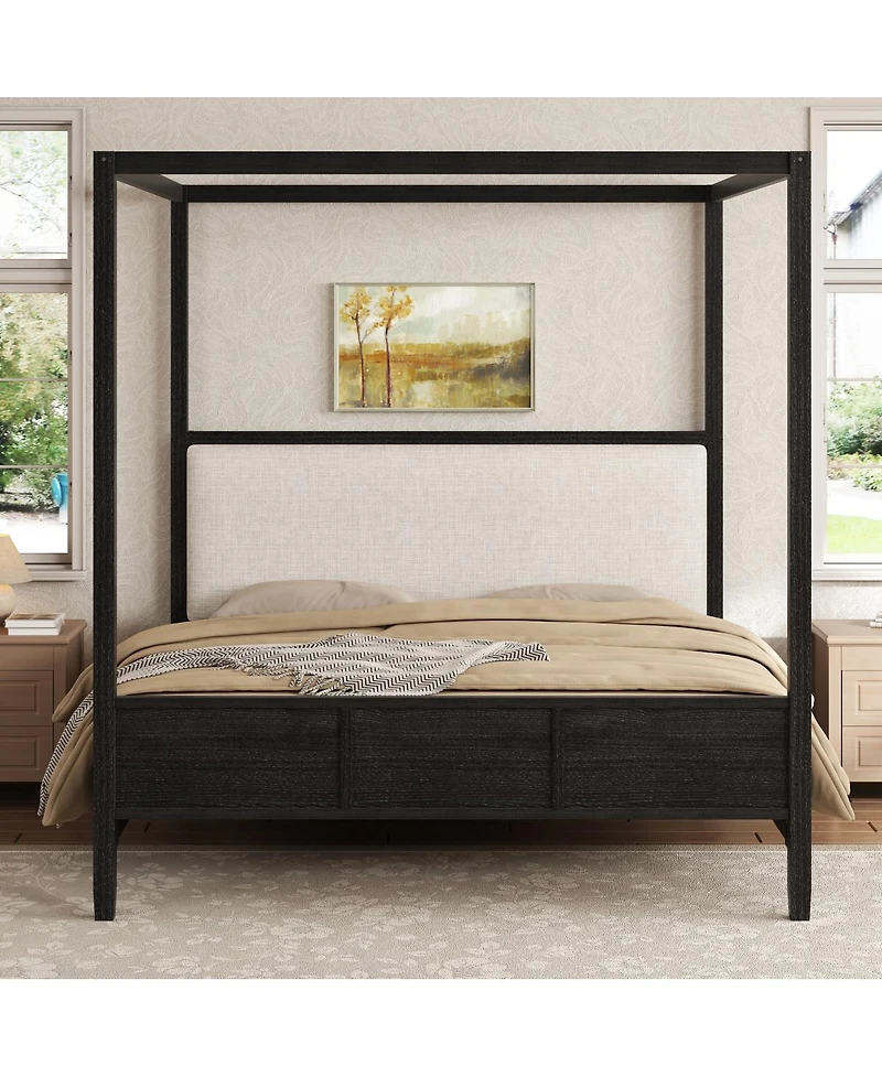 Streamdale Furniture Queen Canopy Platform Bed with Upholstered Headboard