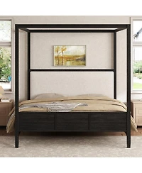 Streamdale Furniture Queen Canopy Platform Bed with Upholstered Headboard