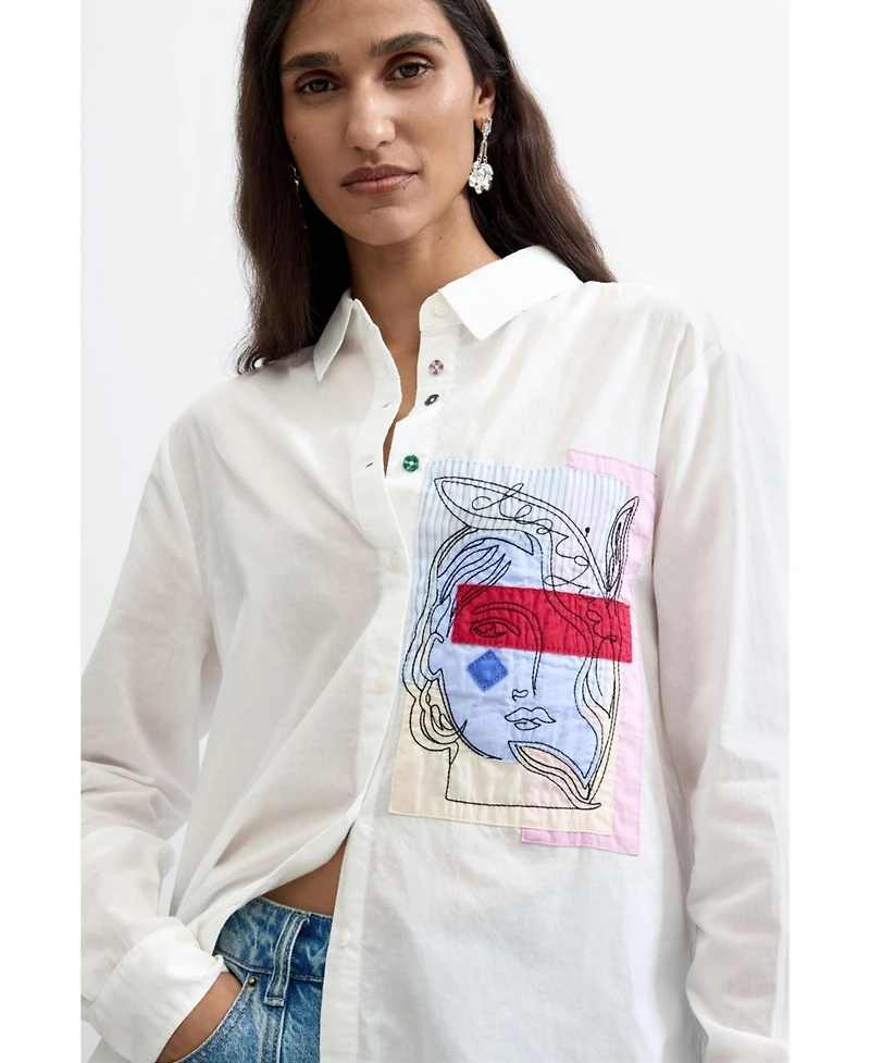 Desigual Women's Printed Pocket Shirt 100% Cotton