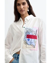 Desigual Women's Printed Pocket Shirt 100% Cotton