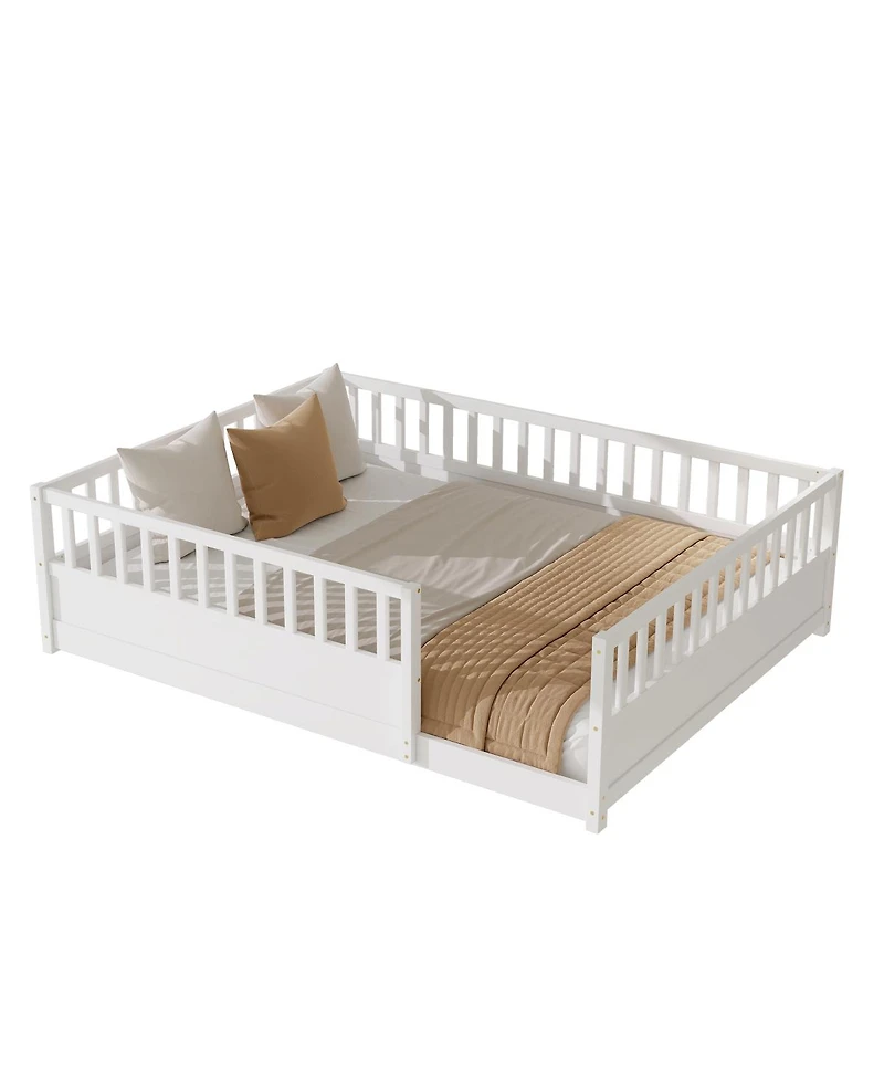 Streamdale Furniture Queen Montessori Floor Bed with Safety Guardrails