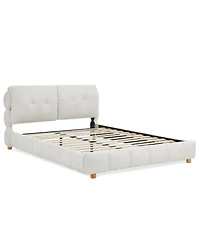 Streamdale Furniture Queen Boucle Fabric Platform Bed with Solid Wood Legs