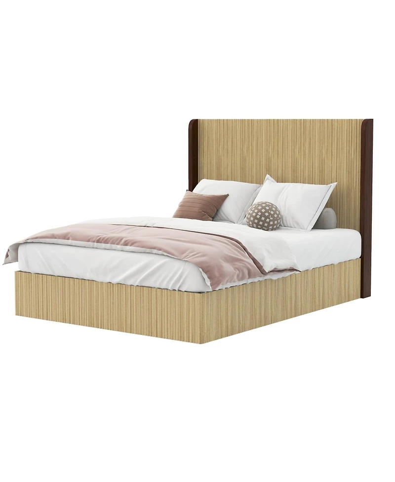 Streamdale Furniture Queen Size Serrated Wooden Platform Bed with Wing-Shaped Headboard