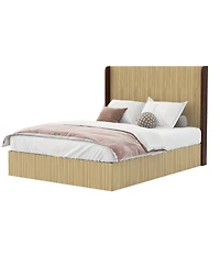 Streamdale Furniture Queen Size Serrated Wooden Platform Bed with Wing-Shaped Headboard
