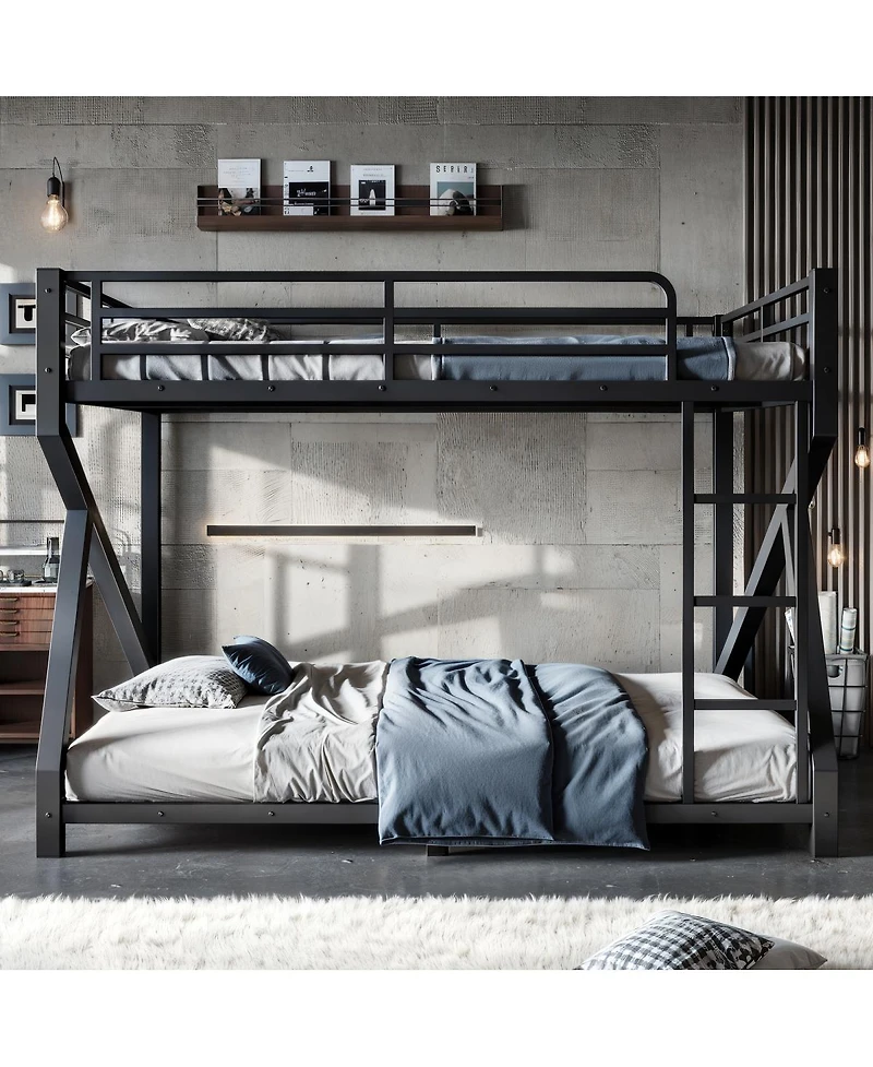 Streamdale Furniture Queen over Queen Metal Bunk Bed with Upgraded Support Slats