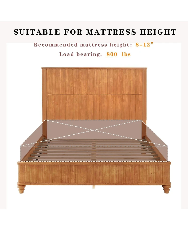 Streamdale Furniture Solid Wood Queen Platform Bed Frame with Tall Headboard No Box Spring Needed