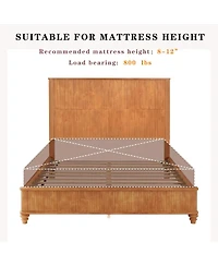 Streamdale Furniture Solid Wood Queen Platform Bed Frame with Tall Headboard No Box Spring Needed