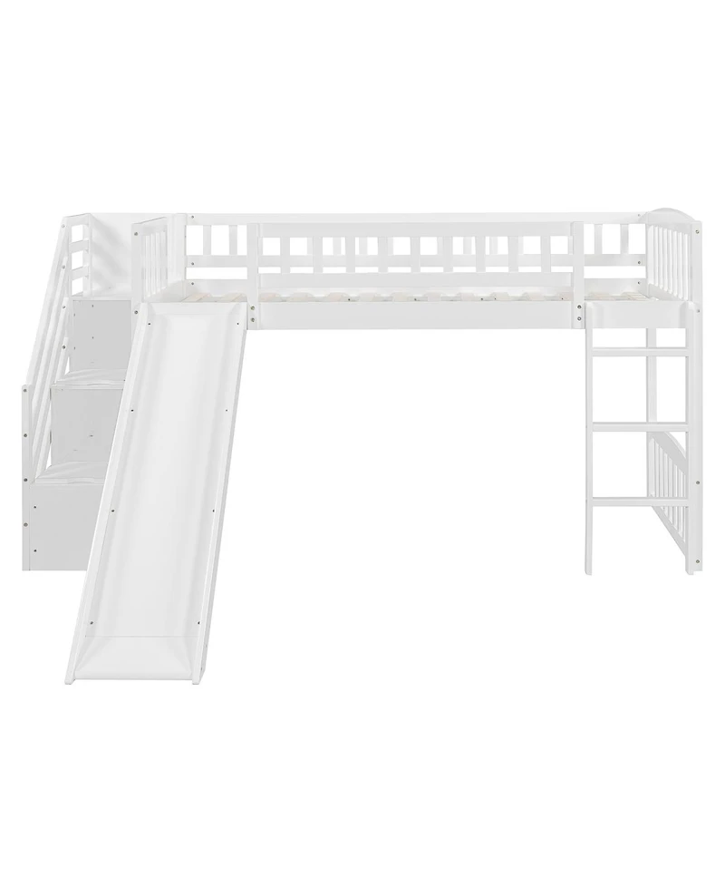 Streamdale Furniture Stairway Twin Size Loft Bed with Two Drawers and Slide