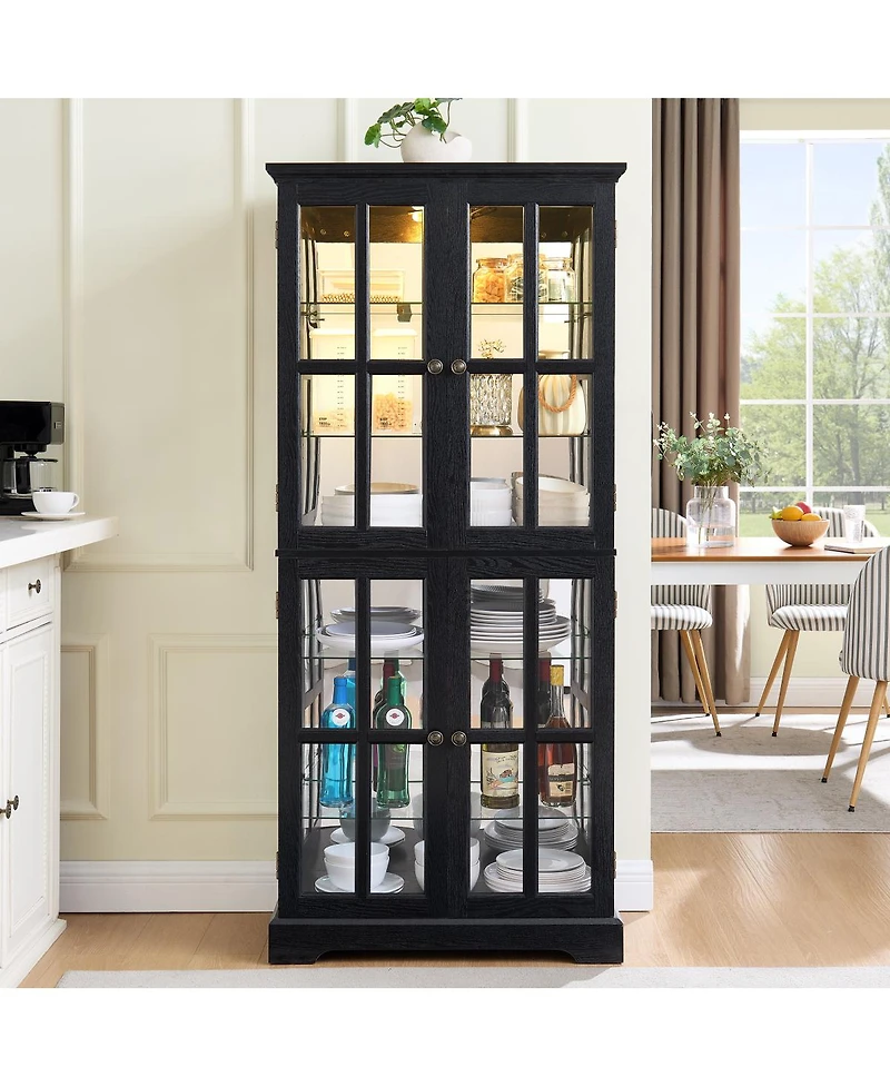 Streamdale Furniture Antique 4-Door Glass Display Cabinet with Adjustable Shelves