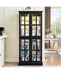 Streamdale Furniture Antique 4-Door Glass Display Cabinet with Adjustable Shelves