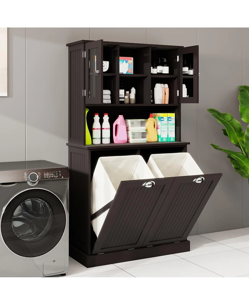 Streamdale Furniture Tilt-Out Two-Compartment Laundry Cabinet with Adjustable Shelves
