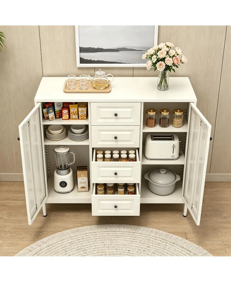 Streamdale Furniture 40.16'' Storage Sideboard Buffet Cabinet with 4 Drawers and 2 Doors