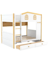 Streamdale Furniture Full over Full House Bunk Bed with Storage Shelves and Drawers