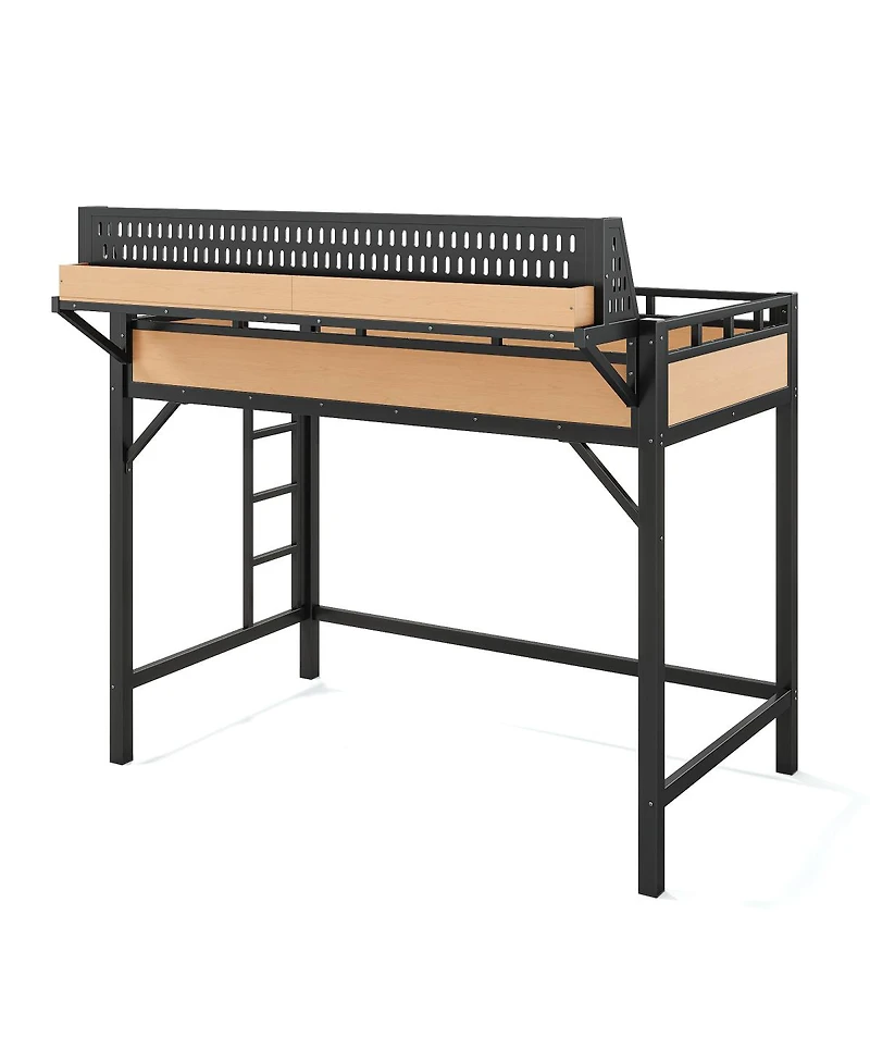 Streamdale Furniture Metal Loft Bed with Storage Pegboard Usb Ports and Led Lights