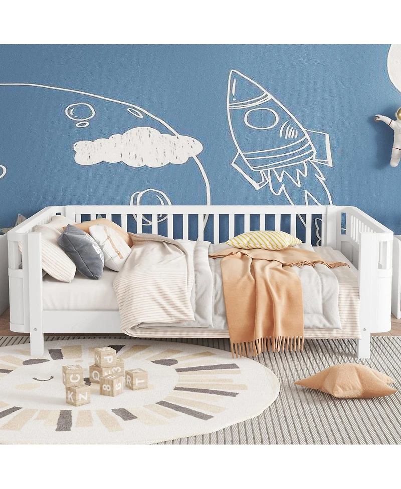 Streamdale Furniture Full Size Wood Platform Bed with Rails for Kids