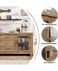 homfan Buffet Sideboard with Glass Doors and Drawers Accent Storage Cabinet Coffee Bar for Living Room Kitchen Dining Room